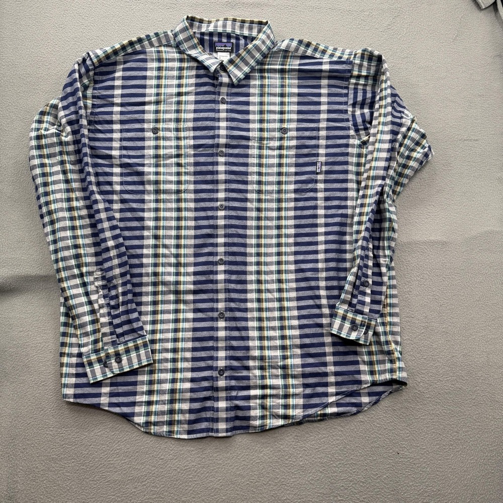 Patagonia Shirt Mens 2XL Blue Plaid Organic Cotton Long Sleeve Button Up Casual